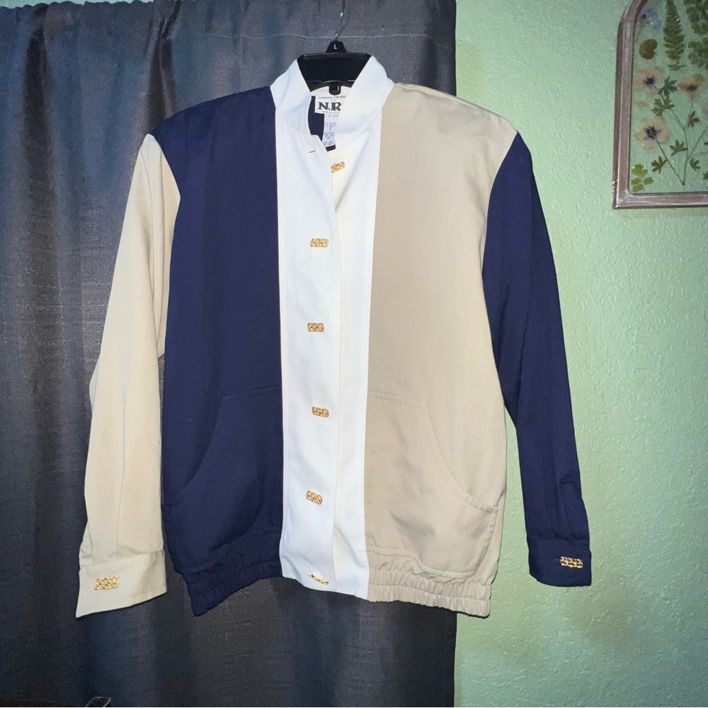 Vintage Sandra Ow-Wing For N.R. 1 Colorblock Women's Blazer Jacket USA
